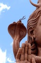 Hindu Temple, Sacred Grand Bassin lake, Detail of the statue of Shiva Royalty Free Stock Photo