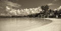 MAURITIUS - MAY 4, 2019: Tropical beach with tourists on a sunny Royalty Free Stock Photo