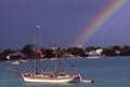 Mauritius: A rainbow over turtle bay on the tropical holiday island Royalty Free Stock Photo