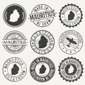 Mauritius Set of Stamps. Travel Stamp. Made In Product. Design Seals Old Style Insignia.