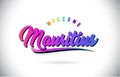 Mauritius Welcome To Word Text with Creative Purple Pink Handwritten Font and Swoosh Shape Design Vector
