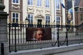 Museum sign and self portrait of Rembrandt at the Mauritshuis,The Hague, Netherlands