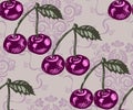 Seamless pattern with cherries. Hand drawing decorative background. Vector pattern. Print for textile, cloth, wallpaper, scrapbook