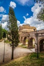 The Mausoleum of Hadrian, usually known as Castel Sant Angelo English: Castle of the Holy Angel. Towering cylindrical building