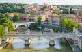 Rome skyline as seen from Castel Sant`Angelo, with the bridges of Vittorio Emanuele II and Prince Amedeo Savoia Aosta. Royalty Free Stock Photo