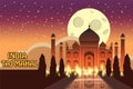 Mausoleum of Taj Mahal in Agra, India, historical view, night moon, vista attraction, religion, cartoon style, vector