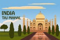 Mausoleum of Taj Mahal in Agra, India, historical view, vista attraction, religion, cartoon style, vector, illustration