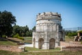 Mausoleum of Theodoric the Great in Ravenna, Italy against clear blue sky and greenery Royalty Free Stock Photo