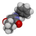 Mavacamten drug molecule. 3D rendering. Atoms are represented as spheres with conventional color coding: hydrogen white, carbon Royalty Free Stock Photo