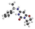 Mavacamten drug molecule. 3D rendering. Atoms are represented as spheres with conventional color coding: hydrogen white, carbon Royalty Free Stock Photo