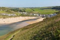 Mawgan Porth beach north Cornwall England near Newquay summer day with blue sky Royalty Free Stock Photo