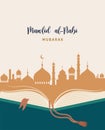 Mawlid al-Nabi, Prophet Muhammad's Birthday banner, poster and greeting card with open Quran book,