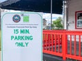 Max and Bellas Smokehouse parking sign close up Royalty Free Stock Photo