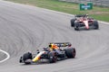 Max Verstappen of Red Bull Racing and Ferrari driver Charles Leclerc in second During the Formula 1 Dutch Grand Prix Royalty Free Stock Photo