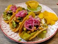 Maxican tacos with opuntia and nachos Royalty Free Stock Photo