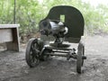 Maxim machine gun.  Water cooling of the barrel. box for machine gun ammunition. weapons of the second world war. Green camouflage Royalty Free Stock Photo