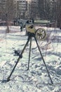 The Maxim machine guns in position in winter. Festival of reenactors. Russia