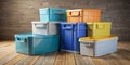 Maximize Space and Style with Stacked Plastic Storage Boxes A Practical Home Organization Solution Royalty Free Stock Photo