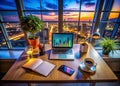 Unlock Your Nighttime Productivity A Modern Remote Work Setup for Maximum Output with Laptop Graphs Coffee and Notes