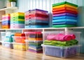 Maximize Your Space with Stackable Plastic Storage Bins for Clothes Simple Home Organization Solutions Royalty Free Stock Photo
