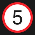 Maximum speed limit 5 sign flat icon Royalty Free Stock Photo
