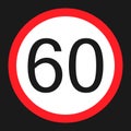 Maximum speed limit 60 sign flat icon Royalty Free Stock Photo
