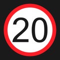 Maximum speed limit 20 sign flat icon Royalty Free Stock Photo