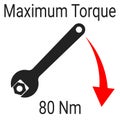 Maximum torque moment sign. Open-end wrench tightening the nut with the direction of force. Vector logo for technical instruction