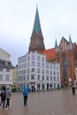 May 06 2023 - Schwerin, Mecklenburg-Vorpommern, Germany: historic buildings and city life at the old town of Schwerin