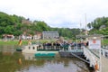 May 14 2023 - Rathen, Saxon Switzerland, Germany: Ferry in Rathen on the elbe river