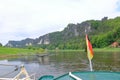 May 14 2023 - Rathen, Saxon Switzerland, Germany: Ferry in Rathen on the elbe river