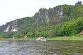 May 14 2023 - Rathen, Saxon Switzerland, Germany: Ferry in Rathen on the elbe river