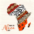 May 25 Africa Day card of animal print map