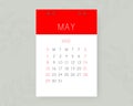 May ÃÂalendar 2022. English vector calender page on wall background with leaves. Week starts on Sunday