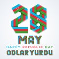 28 May, Azerbaijan Republic Day congratulatory design with Azerbaijani flag colors. Vector illustration