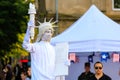 May 19, 2023 Balti, Moldova. Illustrative editorial. Living sculpture of the Statue of Liberty. American Culture Days