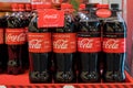 May 12, 2021 Balti Moldova supermarket showcase in the picnic department. Coca-Cola in large bottles