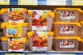 May 12, 2021 Balti Moldova supermarket showcase in the picnic department. Plastic containers