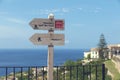 Wooden signs for touristic routes in Banyalbufar Majorca