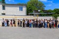 May 25, 2022 Beltsy Moldova. Illustrative editorial background. Police and schoolchildren at a joint security exercise