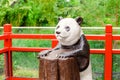 close up of a wooden giant panda statue in Berlin Zoo