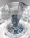 Futuristic architecture of a Glass Dome with crowds of people on the roof of the Reichstag building