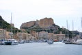 May 29 2023 - Bonifacio, Corsica, France: boats in the small harbor on a sunny summer day