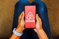 May 27, 2023, Brazil. In this photo illustration, the Airbnb logo is displayed on a smartphone screen