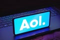 May 15, 2023, Brazil. In this photo illustration, the AOL logo is displayed on a smartphone screen