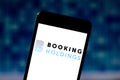 May 28, 2019, Brazil. In this photo illustration the Booking Holdings logo is displayed on a smartphone