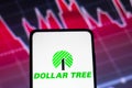 May 4, 2022, Brazil. In this photo illustration the Dollar Tree logo seen displayed on a smartphone screen, with graphic