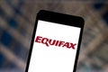May 31, 2019, Brazil. In this photo illustration the Equifax logo is displayed on a smartphone
