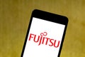 May 17, 2019, Brazil. In this photo illustration the Fujitsu logo is displayed on a smartphone