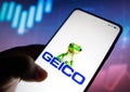 May 7, 2022, Brazil. In this photo illustration, the Government Employees Insurance Company GEICO logo seen displayed on a Royalty Free Stock Photo